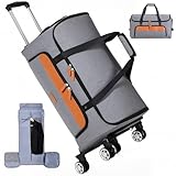 BMaoBBo Reisetasche mit Rollen, Große Reisetasche Faltbar für Herren/Damen, Geeignet für Reisen, Wochenendurlaub Wheels, Grau